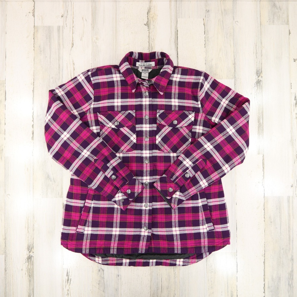 Duluth Trading Folklore Shirt Jac Jacket Womens Medium Purple Flannel Insulated